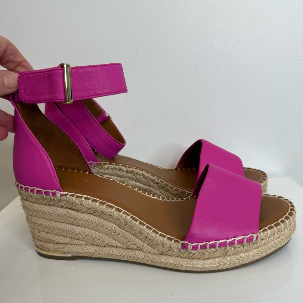 Franco Sarto Pink Leather Clemens Espadrille Wedge Sandal Women’s Size 9 - Picture 2 of 14
